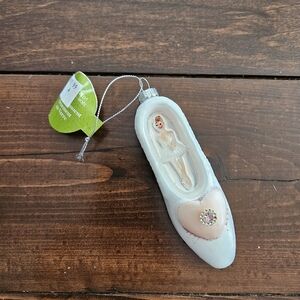 Ashland Christmas White Cream Ballet Shoe Ballerina Glass Ornament NEW